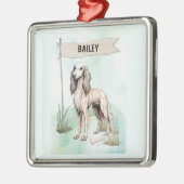 Saluki Watercolor Personalized Dog Ornament Aus Metall (Links)