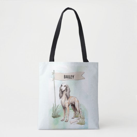 Saluki Watercolor Personalized Dog Tasche (Vorderseite)