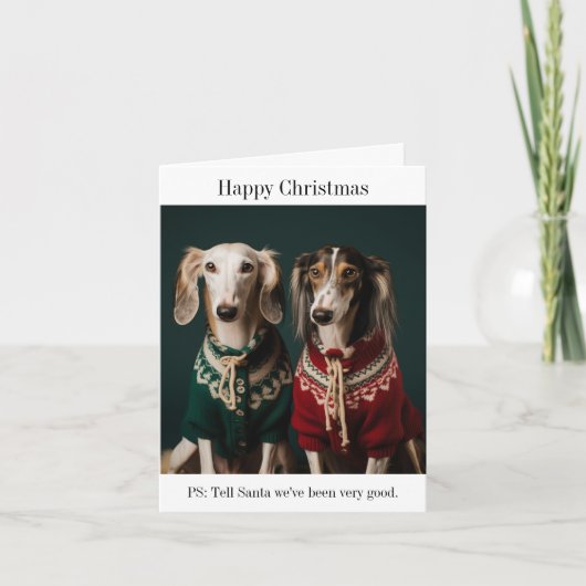 Saluki Welppies Frohe Weihnachtskarte Karte (Vorderseite)