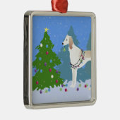Saluki zieren einen Weihnachtsbaum im Wald Silbernes Ornament (Rechts)