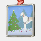 Saluki zieren einen Weihnachtsbaum im Wald Silbernes Ornament (Links)