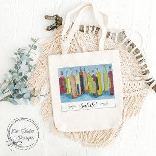 "Salute!" Mit Watercolor Weinflaschen auf blau Tragetasche