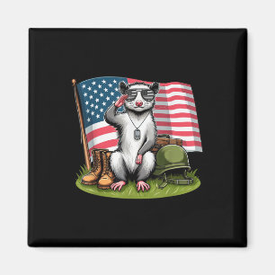 Salute Possum American Usa Flag Memorial Day 4. O Magnet