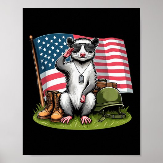 Salute Possum American Usa Flag Memorial Day 4. O Poster (Vorne)