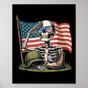 Salute Skeleton American Usa Flag Gedenktag 4. Poster