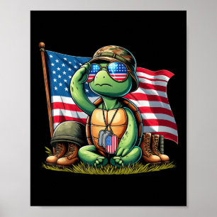 Salute Turtle American Usa Flag Gedenktag 4. Poster