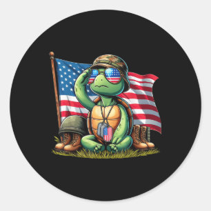 Salute Turtle American Usa Flag Gedenktag 4. Runder Aufkleber