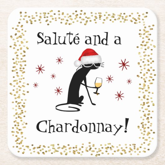 Salute und eine Chardonnay Cat Rechteckiger Pappuntersetzer (Vorderseite)