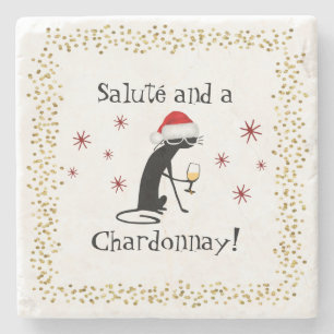 Salute und eine Chardonnay Cat Steinuntersetzer