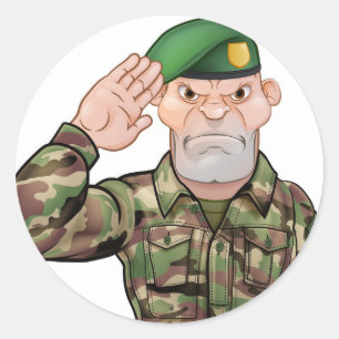 Saluting Soldier Cartoon Runder Aufkleber