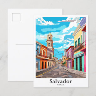 Salvador Brasilien Kunst Vintage Reise Illustratio Postkarte