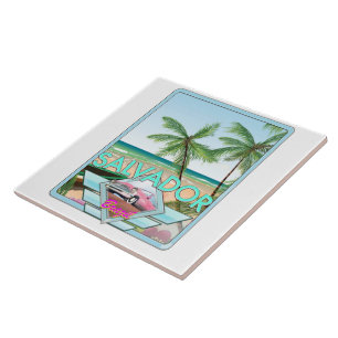 Salvador Brasilien Vintage-Reiseposter. Fliese