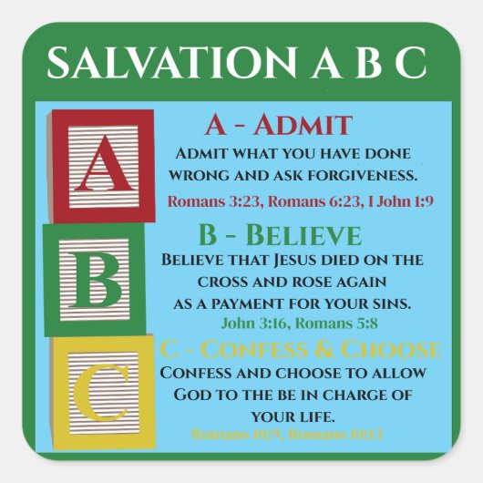 Salvation abc quadratischer aufkleber (Vorderseite)