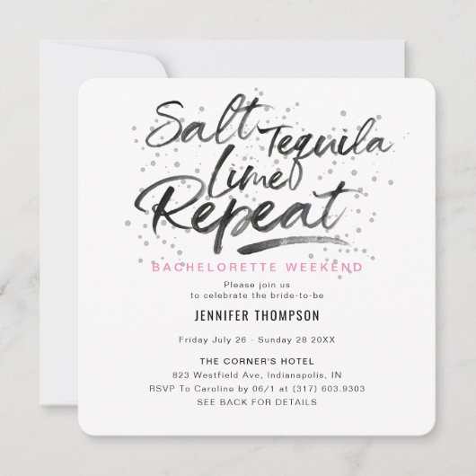 Salz Tequila Limon Repeat Junggeselinnen-Abschied Einladung (Vorderseite)