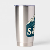 Salzblaue blaue Surfstrandwellen | Küstenleben Thermobecher (Rechts)