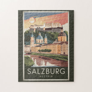 Salzburg Österreich Illustration Reise Kunst Vinta Puzzle