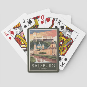 Salzburg Österreich Illustration Travel Art Vintag Spielkarten