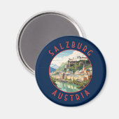 Salzburg Österreich Retro Distressed Circle Magnet (Vorderseite/Rückseite)