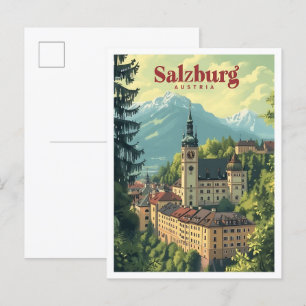 Salzburg Österreich Vintage Kunstreise Illustratio Postkarte