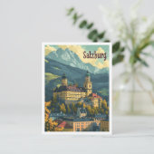 Salzburg Österreich Vintage Kunstreise Illustratio Postkarte (Stehend Vorderseite)