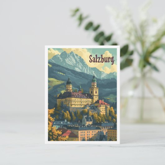 Salzburg Österreich Vintage Kunstreise Illustratio Postkarte (Stehend Vorderseite)