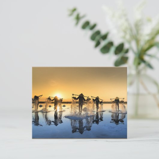 Salzernte in Vietnam Postkarte (Stehend Vorderseite)