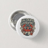 Salzige Luft & Gute Vibes Retro-Beach-Button Button (Vorne & Hinten)