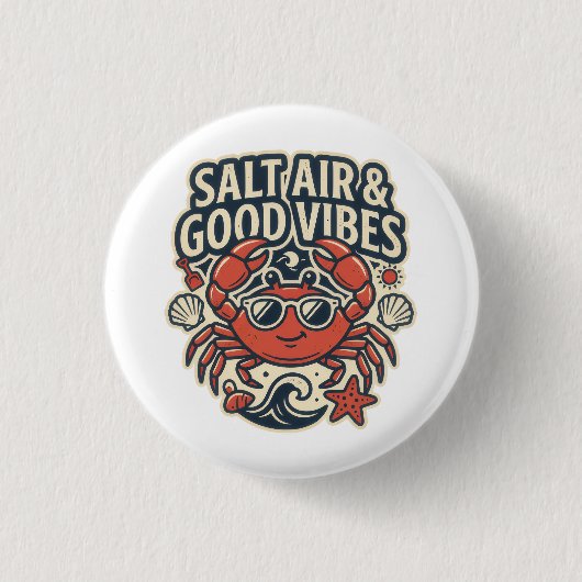 Salzige Luft & Gute Vibes Retro-Beach-Button Button (Vorderseite)