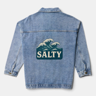 Salziges Teal Blau Surf Strand Wellen   Küstenlebe Jeansjacke
