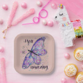 Salzrosa Schmetterling schlichte Teller (Party)