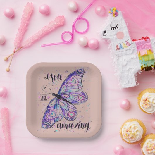 Salzrosa Schmetterling schlichte Teller (Party)