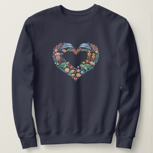 Salzwasser-Meeresleben Herz Sweatshirt (Design vorne)