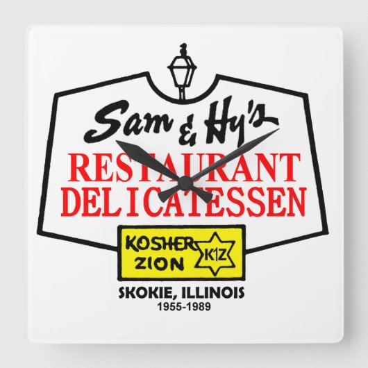 Sam & Hy's Delicatessen, Skokie, IL. (1955-1989) Quadratische Wanduhr (Vorderseite)