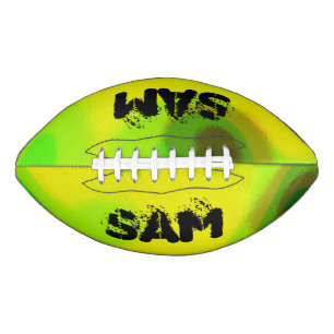 Sam Name auf grüner und gelber Ölfarbe, Football