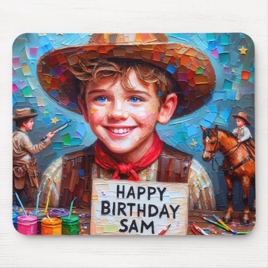 SAM ~ Zany Cowboy BIRTHDAY Geschenk ~ Mousepad (Vorne)