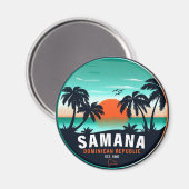 Samaná Beach Dominican Retro Sunset Souvenir 60er Magnet (Vorderseite/Rückseite)