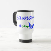 Samantha (blauer Schmetterling) Reisebecher (Vorderseite Links)