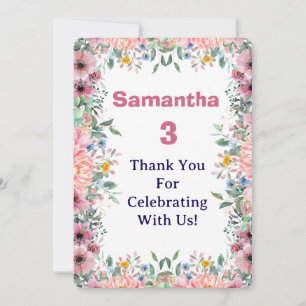 Samantha Floral Dankeskarte, 3. Geburtstag  Dankeskarte