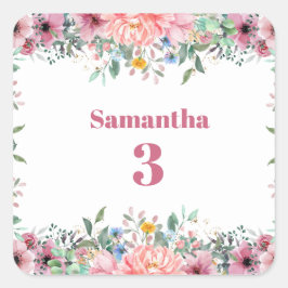 Samantha Floral Stickers, Watercolor Wildflowers  Quadratischer Aufkleber