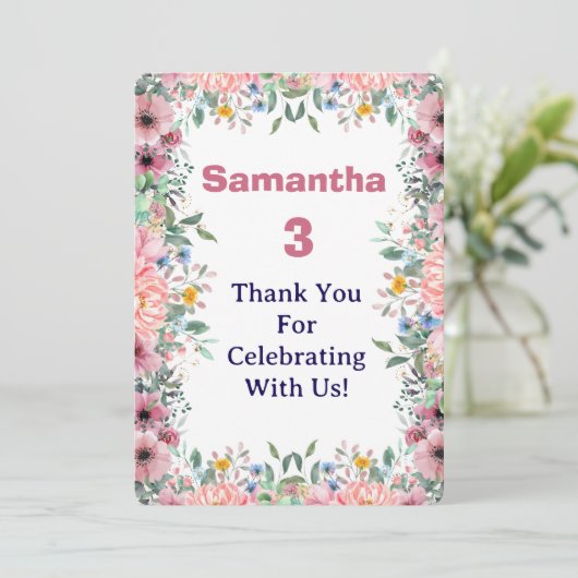 Samantha Floral Thank You Card, 3rd Birthday Dankeskarte (Stehend Vorderseite)
