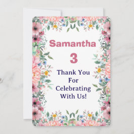 Samantha Floral Thank You Card, 3rd Birthday  Dankeskarte