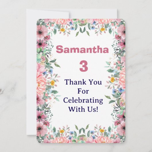 Samantha Floral Thank You Card, 3rd Birthday Dankeskarte (Vorderseite)