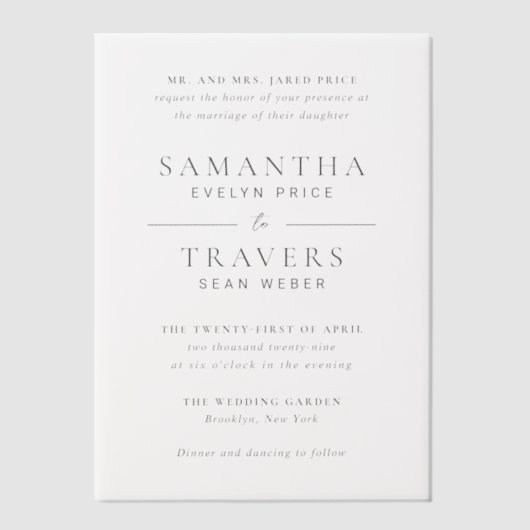 Samantha Gray Traditional Elegant Wedding Pergament Einladungen (Vorderseite)