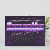 Samantha Name Vorname lila retro Karte Geburtstag (Stehend Vorderseite)