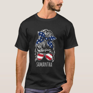 Samantha unordentlicher Haarknoten mit USA-Band-So T-Shirt