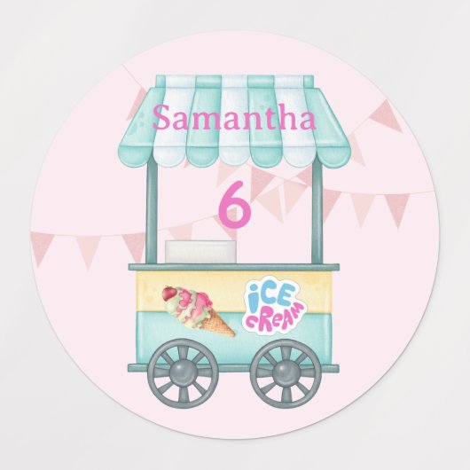 Samantha's Sweet 6th Ice Cream Party Labels Etiketten (Design 1)