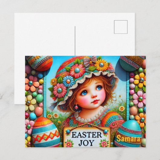 SAMARA ~ EASTER MÄDCHEN mit Eiern ~ Mosaik Postkarte (Vorne/Hinten)