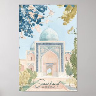 Samarkand Usbekistan Gouache Illustration Travel Poster