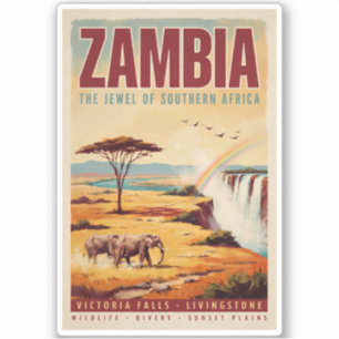 Sambia Landschaft Illustration Reise Kunst Vintage Aufkleber