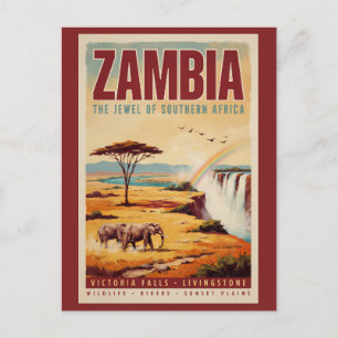 Sambia Landschaft Illustration Reise Kunst Vintage Postkarte